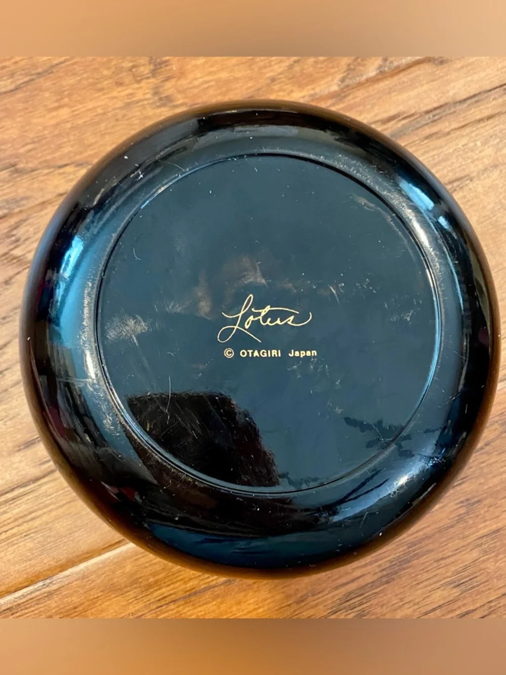 Vintage Otagiri Japan‎ Laquerware Round Lidded Trinket Box Black With Lily Pads